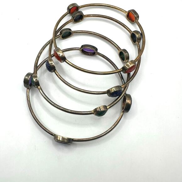 Lot of 4 Bangle Bracelets Casual Bohemian Boho Stackable Set Colorful Casual - Picture 1 of 9